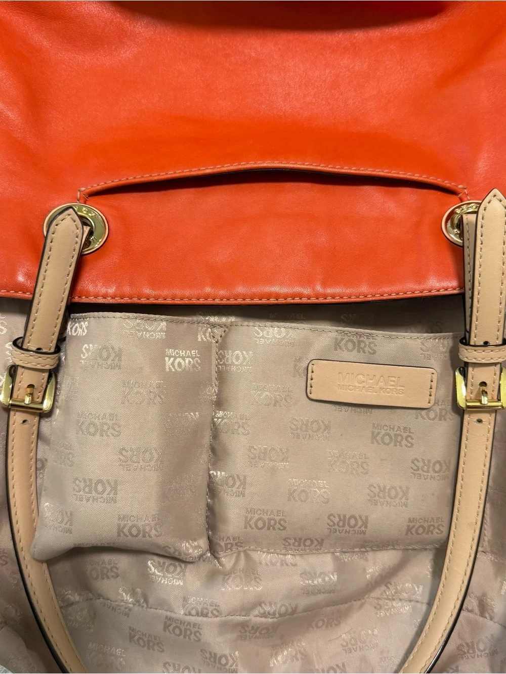Michael Kors Orange Leather Tote with Tan Straps